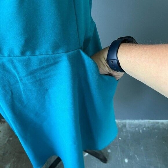 Market & Spruce Teal spaghetti strap v-neck midi dress with scallop hem pockets - Picture 7 of 8